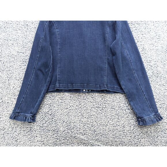 Draper James Denim Jacket Size XXL Button Up Ruffle Preppy Coquette Casual Blue - Picture 7 of 11